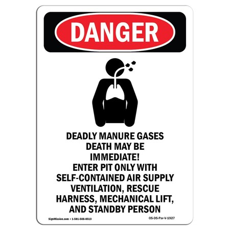 Signmission Safety Sign, OSHA Danger, 14" Height, Deadly Manure Gases, Portrait OS-DS-D-1014-V-1927